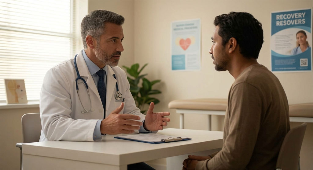 Addiction Medicine physician with a patient in a modern medical practice