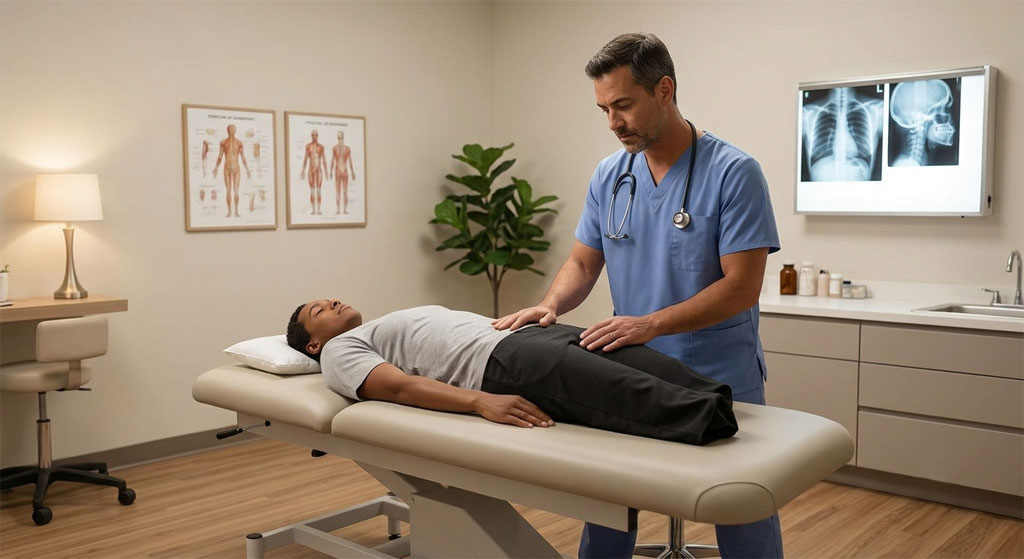 Chiropractic physician with a patient in a modern medical practice
