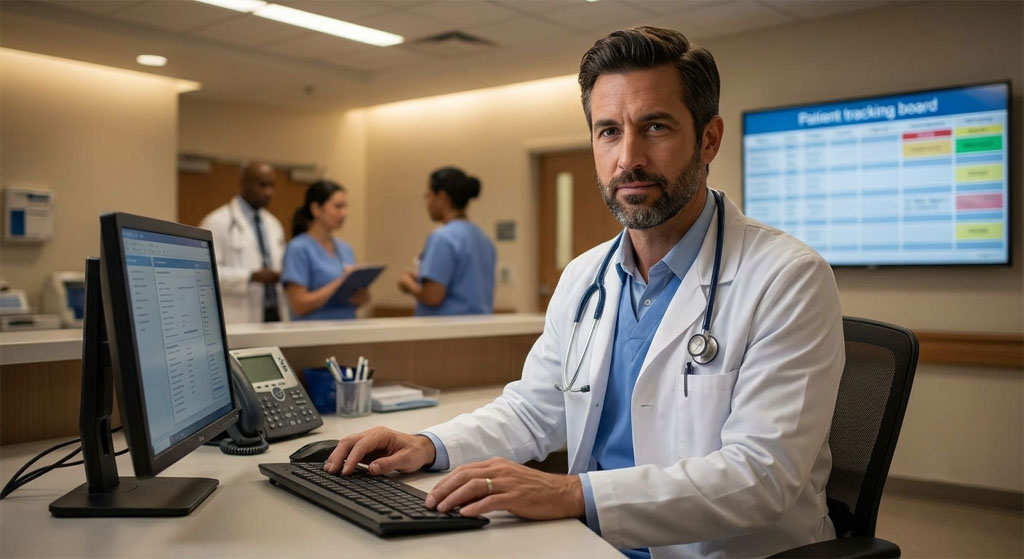 Emergency Medicine physician with a patient in a modern medical practice