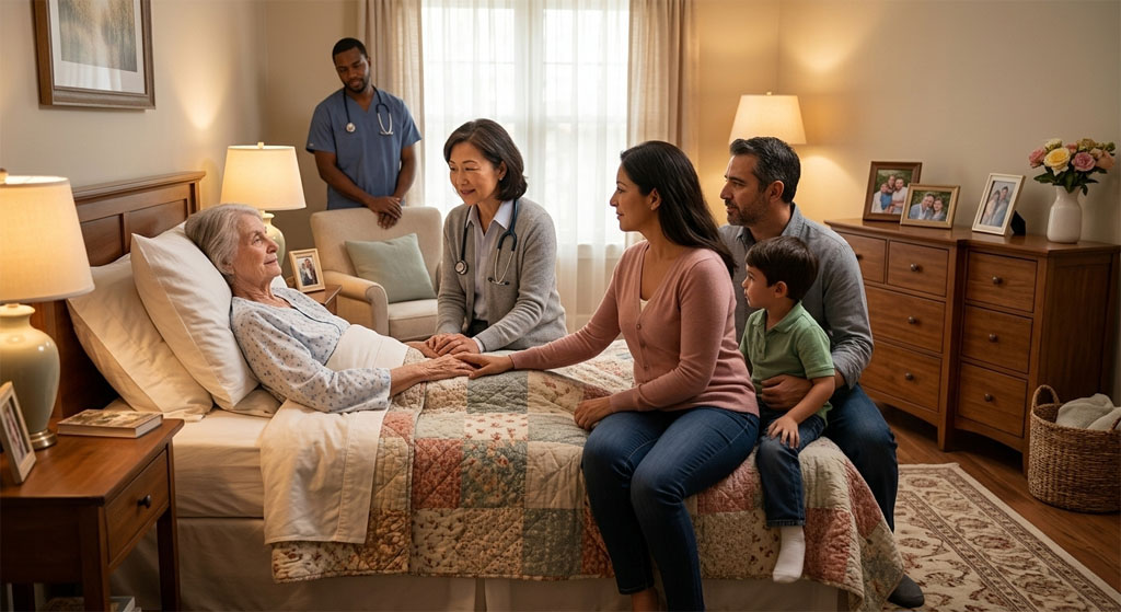 Hospice physician with a patient in a modern medical practice