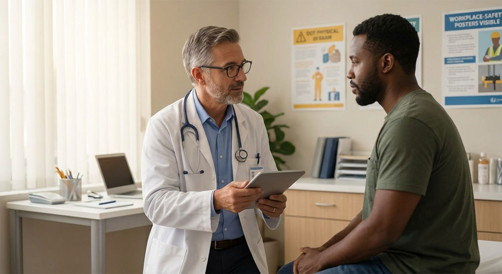 Occupational Medicine physician with a patient in a modern medical practice