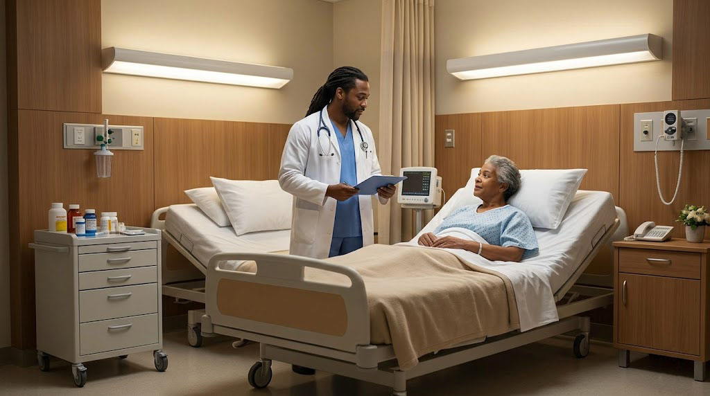 Skilled nursing facility round in a modern building. Glenwood Systems EHR and billing for SNF / nursing home.