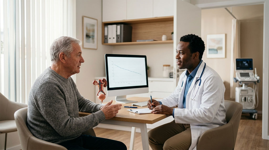 Urology physician with a patient in a modern medical practice