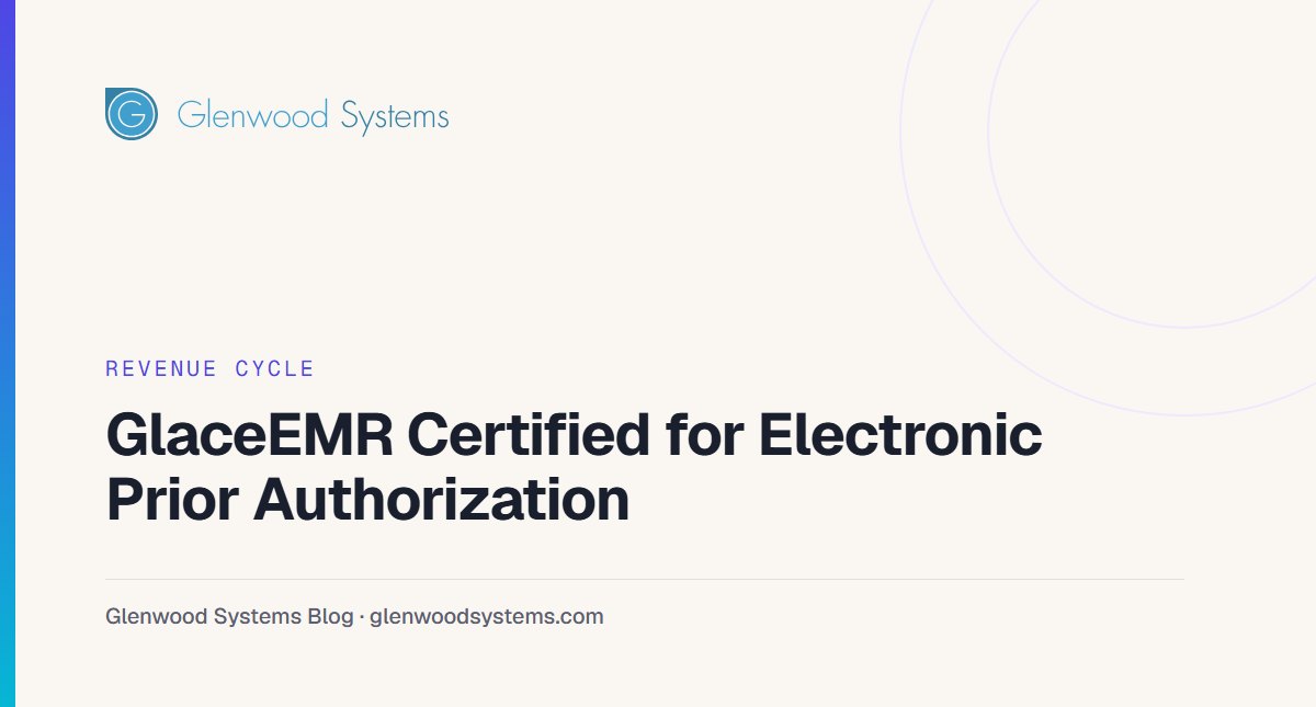 GlaceEMR Certified for Electronic Prior Authorization: Glenwood Systems blog title card